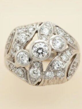 Art Deco 14K White Gold Openwork Diamond Bridal Wedding Engagement Ring